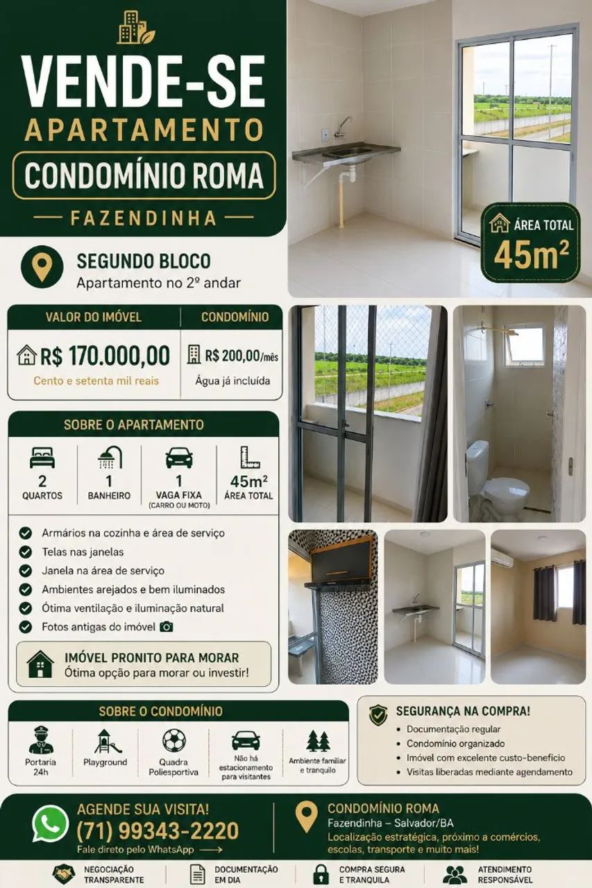 Venda de apartamento condomínio Roma 