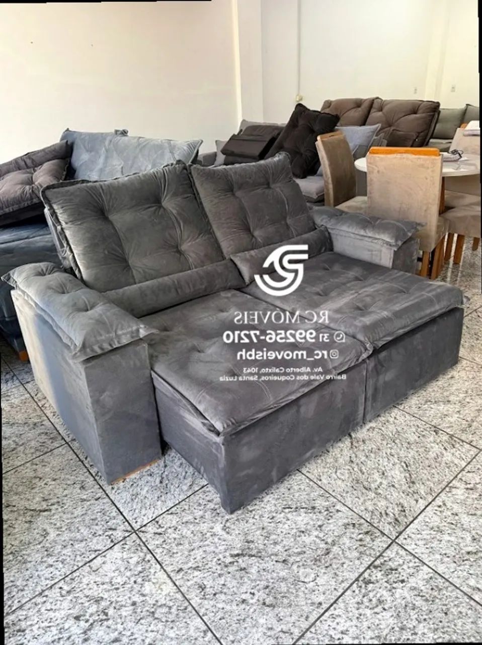 Sofá Retrátil e Reclinável 2m pillow 16cm  - tecido veludo - Foto 3