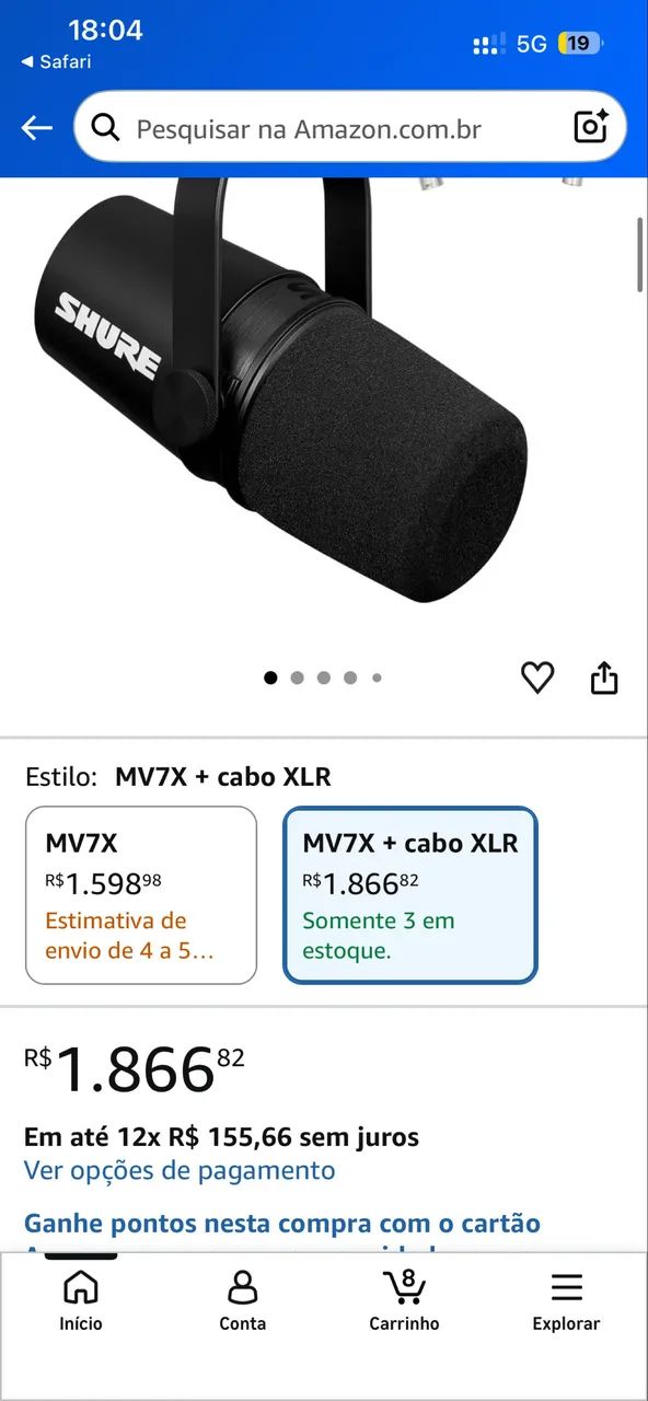 Microfone SHURE Podcast + Braço Rhode + XLR - Foto 2