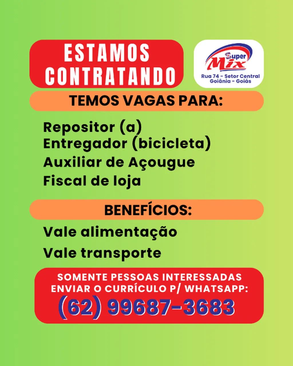 Vaga de emprego no centro de Goiânia