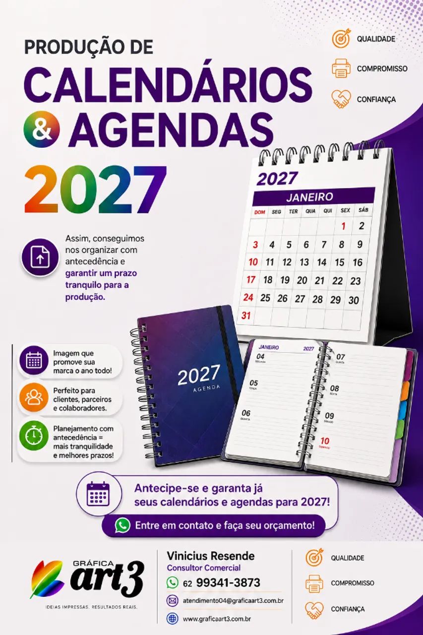 Calendários e Agendas Personalizados 2027 | Gráfica