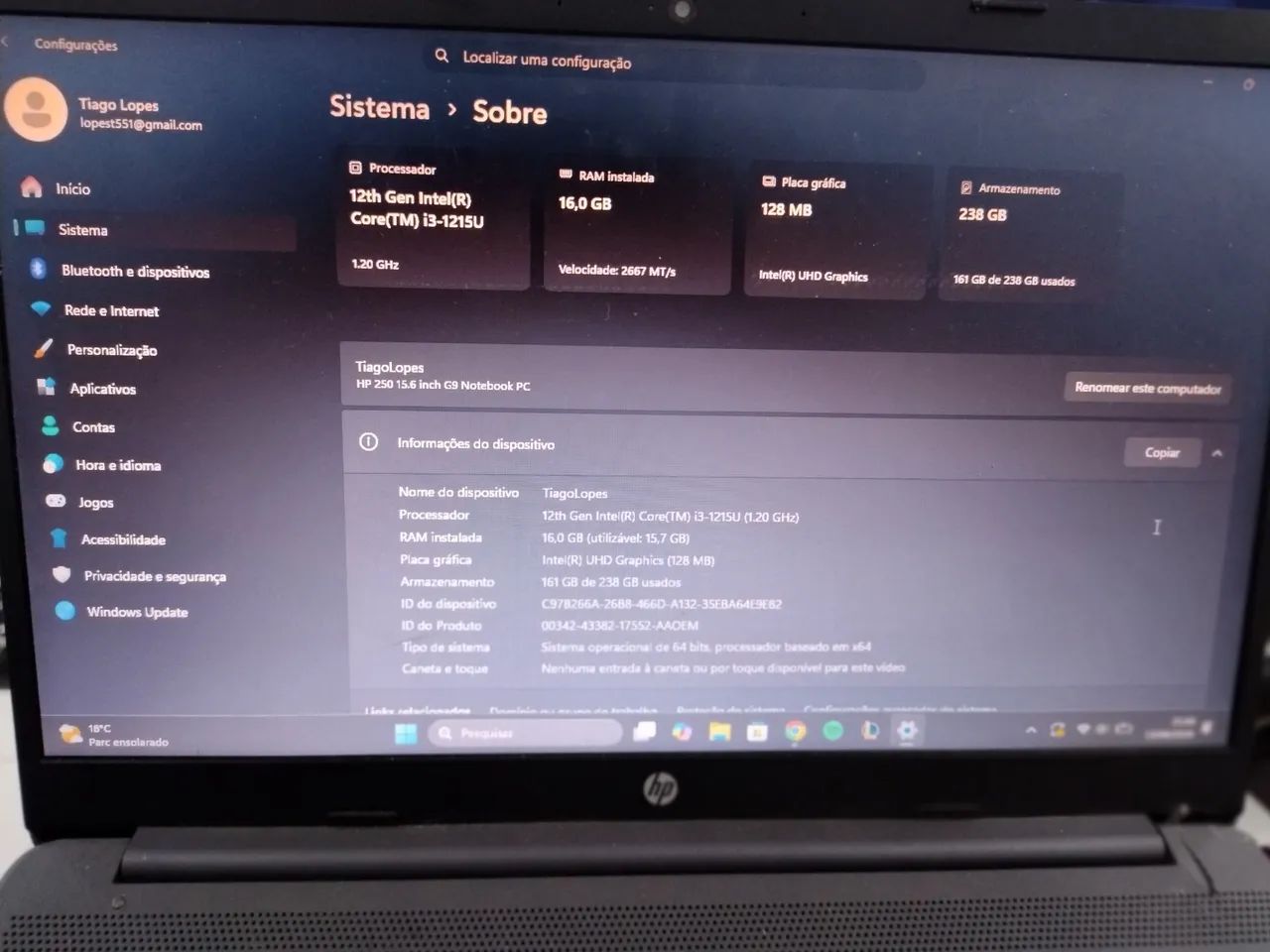 Notebook HP G9 256 gigas 16RAM - Foto 3