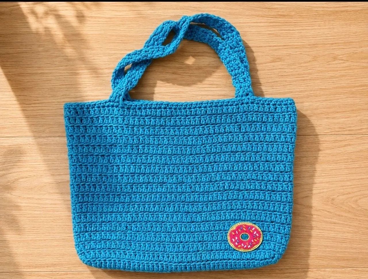 Bolsa de Crochê Artesanal Azul ? - Foto 3