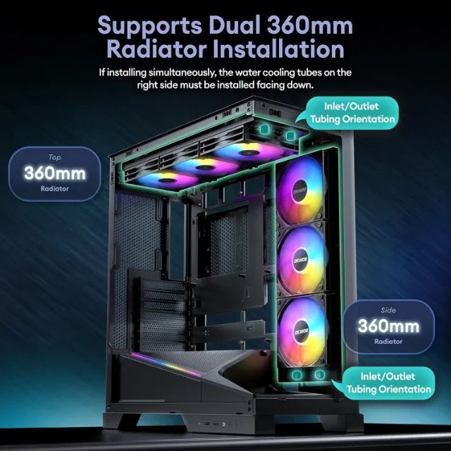 Gabinete Gamer Torre (MID Tower Case) com 5 fans instalados - Aqua 9 Okinos - NOVO - Foto 2