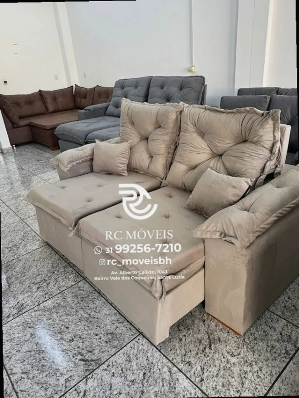 Sofá Retrátil e Reclinável 2m pillow 16cm  - tecido veludo - Foto 5