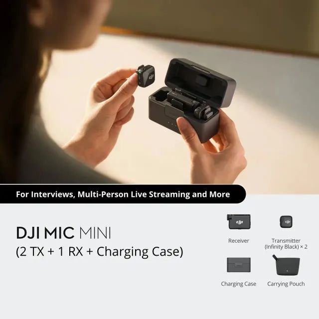 Microfone sem fio DJI Mic Mini (2 TX + RX + case) - Novo, Original