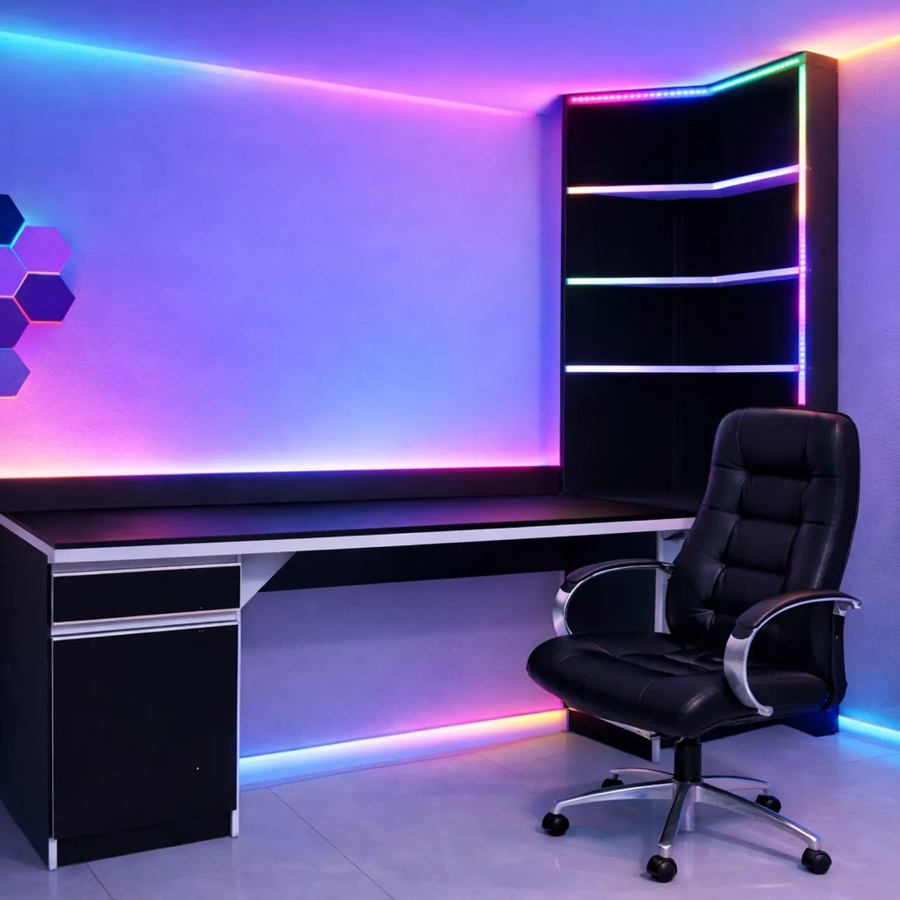 Premium Black MDF Gaming Desk / Workbench - 2.20 m | Modern Style