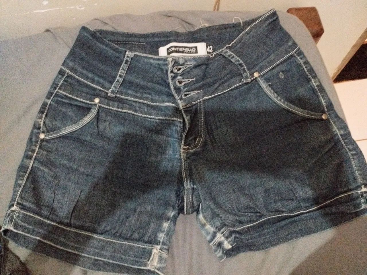 Short jeans curto preto 42 pequeno 