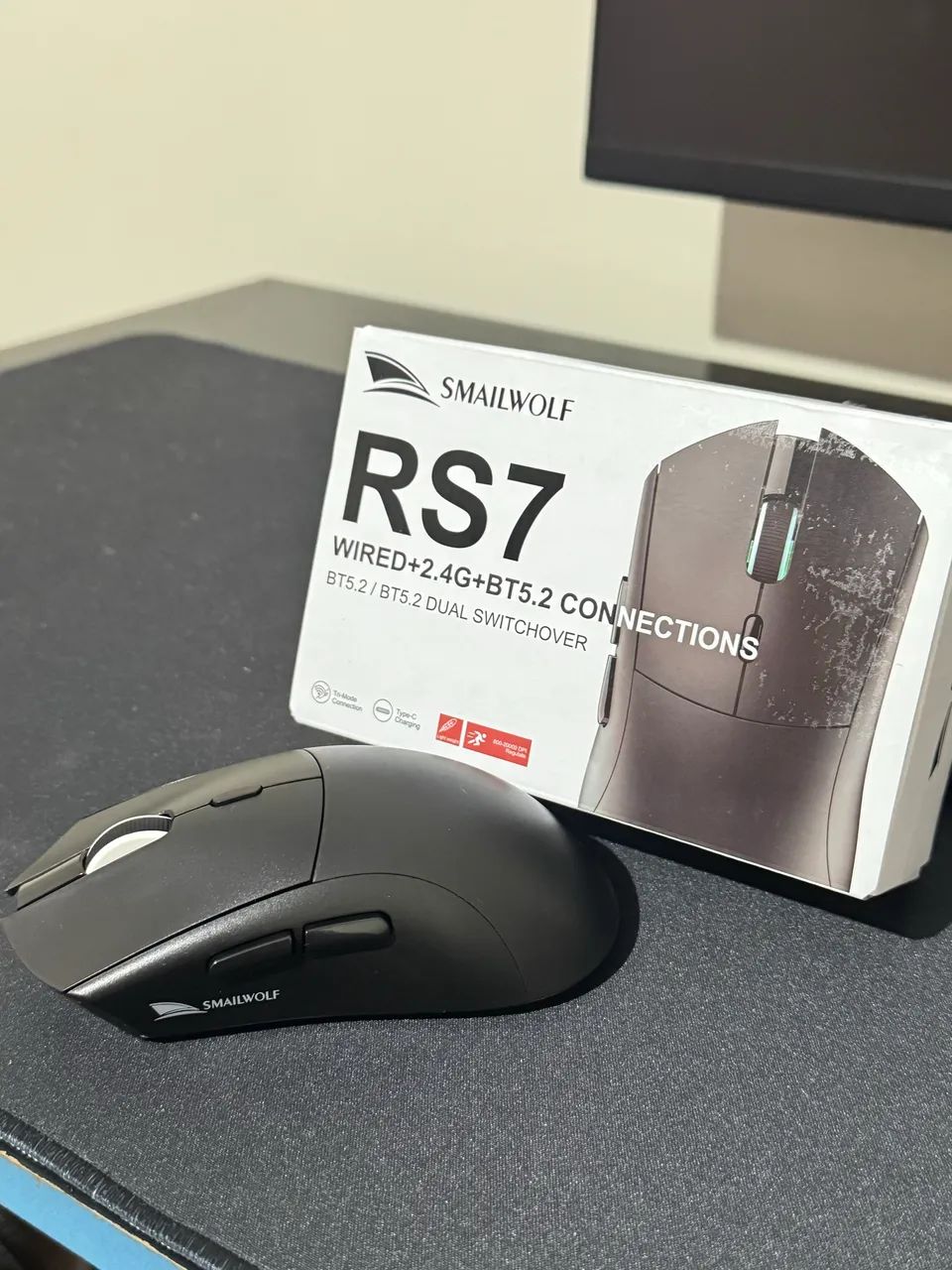 Mouse Sem Fio Smailwolf RS7 Tri-Mode: Bluetooth 5.2, Wireless 2.4GHz e Cabo Type-C - Foto 4