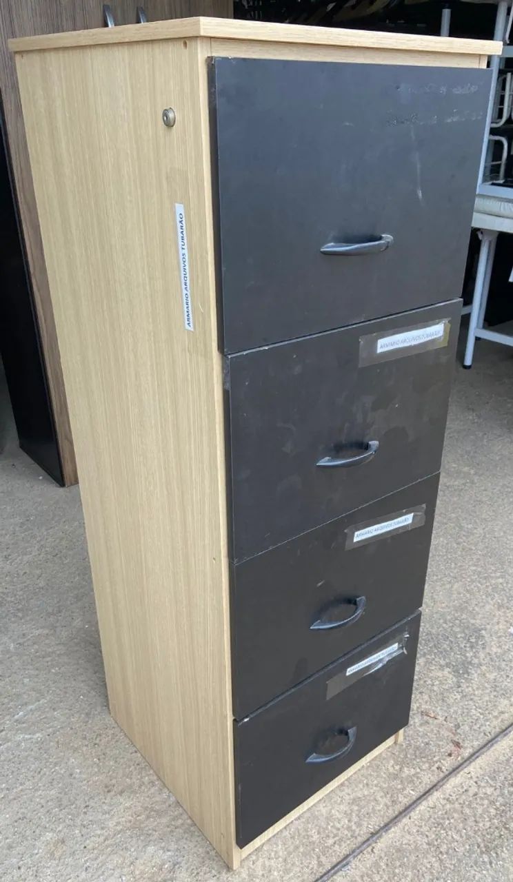 Arquivo de mdf, com 4 gavetas, marrom e preto. - Foto 3