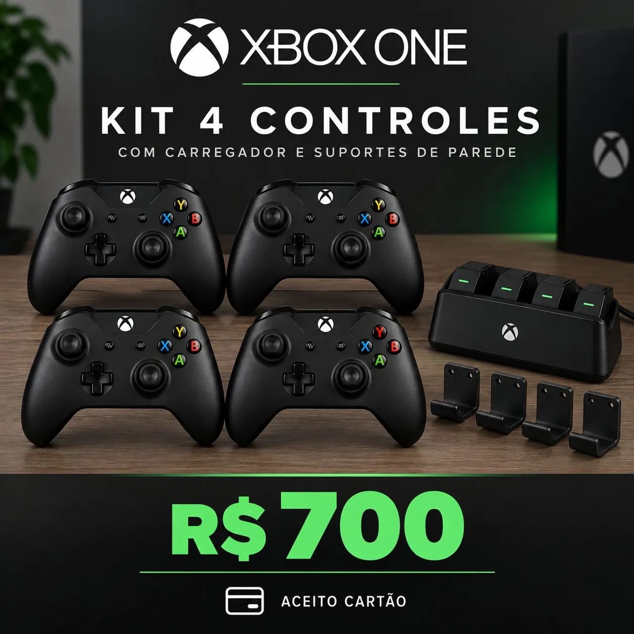 Kit 4un Controle de Xbox one com carregador sem fio 