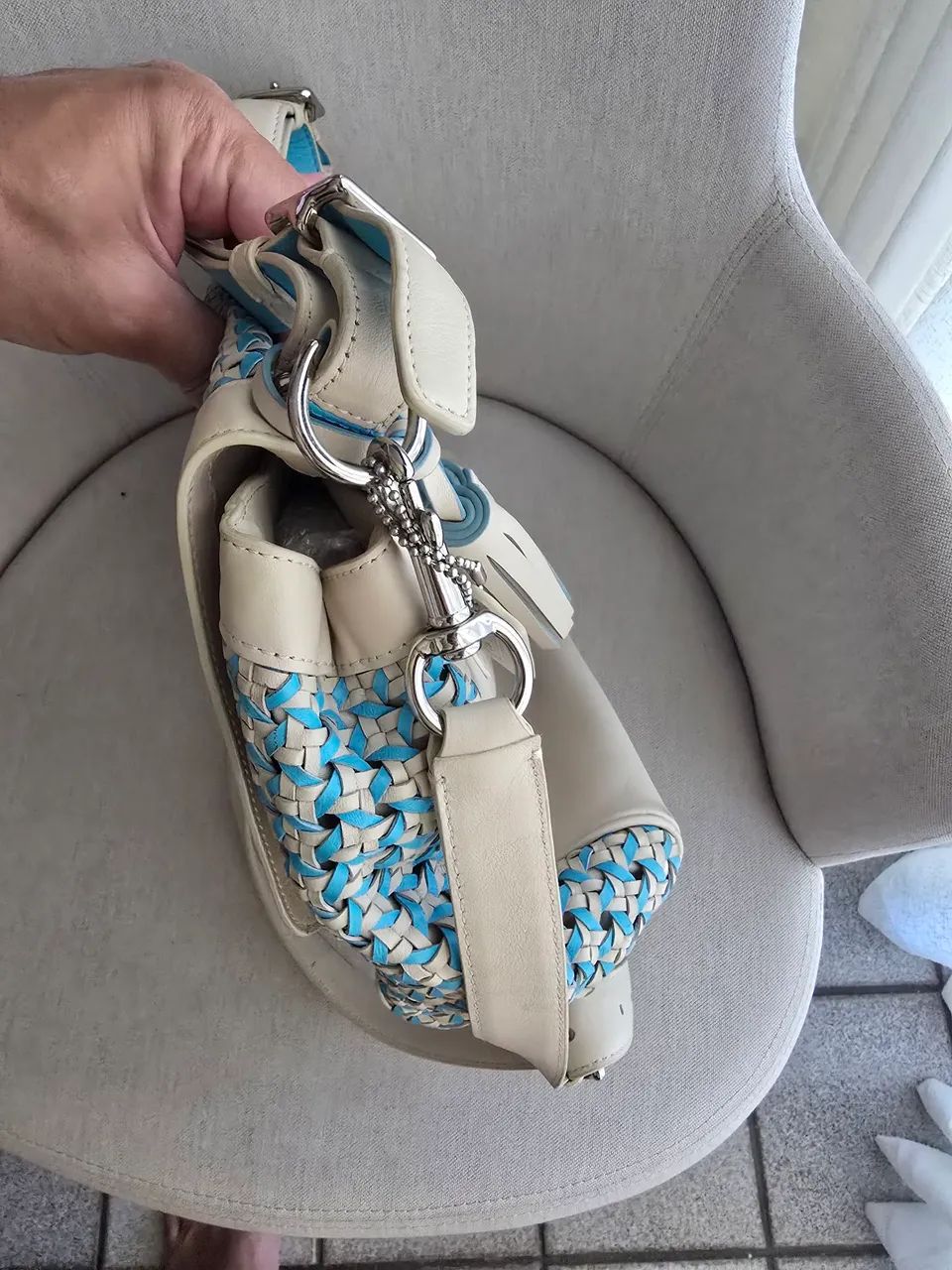 Bolsa Coach azul e bege original - Foto 4