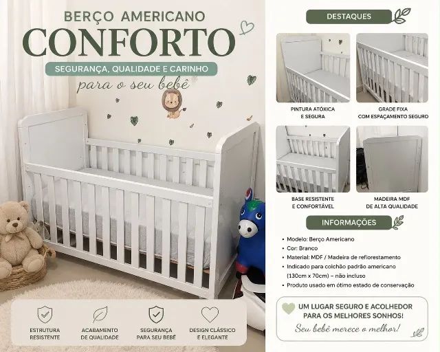 Berço Americano Completo com Colchão Incluso - Foto 2