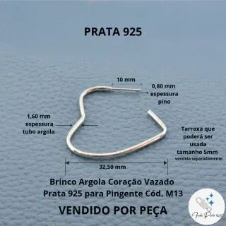 Base de Brinco Argola Coração Prata 925 - Foto 4