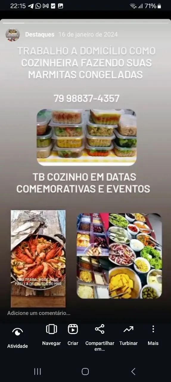 Trabalho como cozinheira a domicílio 