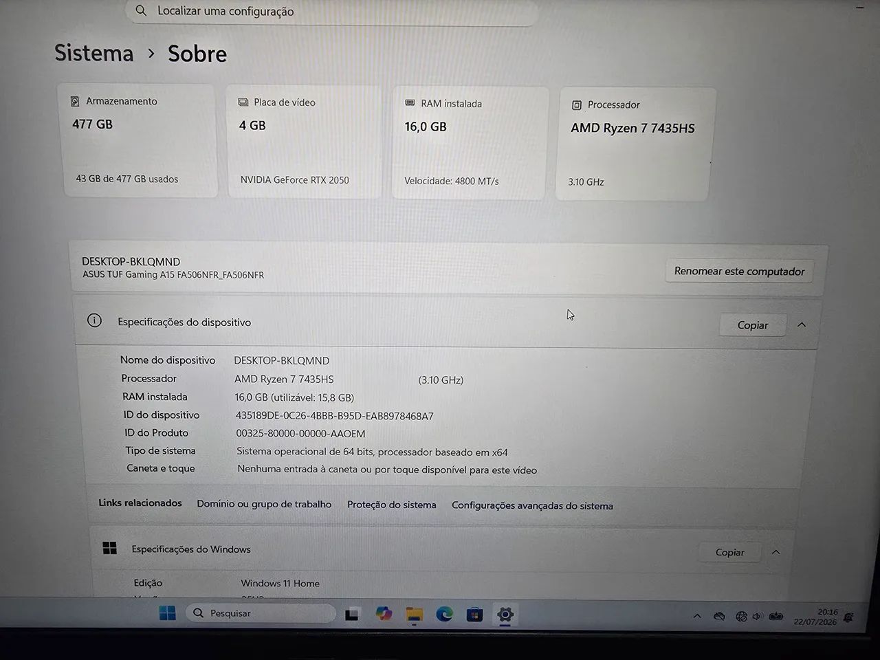 Notebook PC Gamer Asus TUF A15 Geforce RTX 2050 - Foto 5