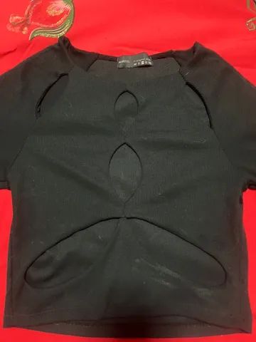 Cropped manga longa preto 
