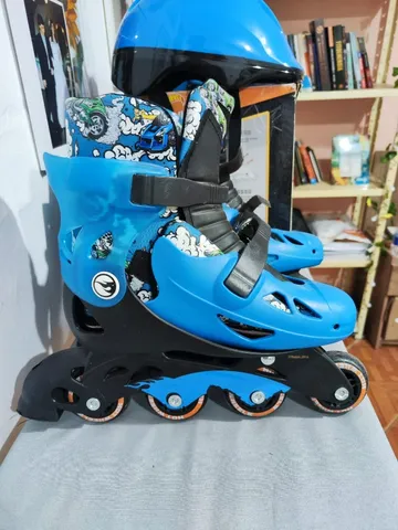 Patins Roller Skate 4 Rodas Ajustáveis Azul/branco Tam.30 a 33