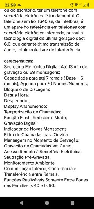 Telefone sem fio Intelbras TS40 com Secretária  - Foto 6
