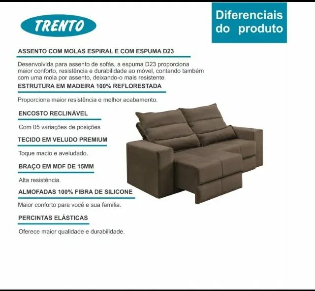 Sofá Retrátil e Reclinável Trento, Assento com Molas (Novo) - Foto 3