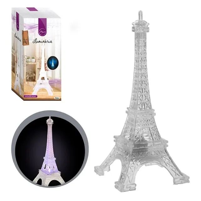 NOVO! Luminária Torre Eiffel Com Luzes De Led De Plástico Pequena 13,5cm