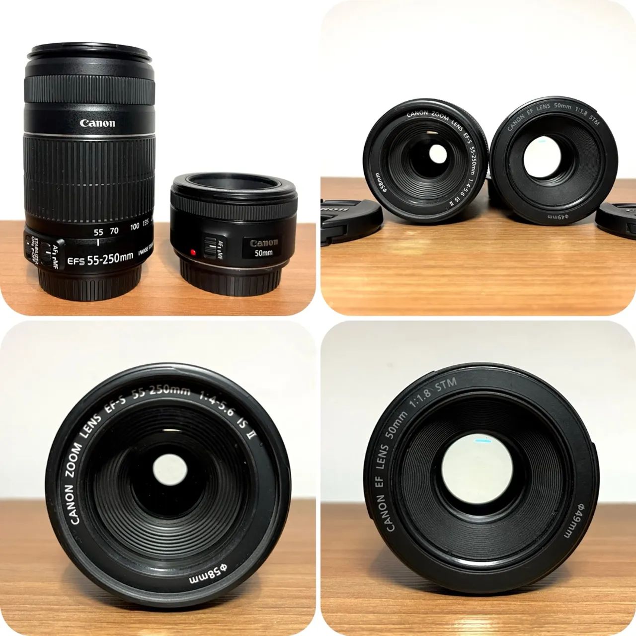 Lentes Canon EF 50mm f/1.8 STM e EFS 55-250mm