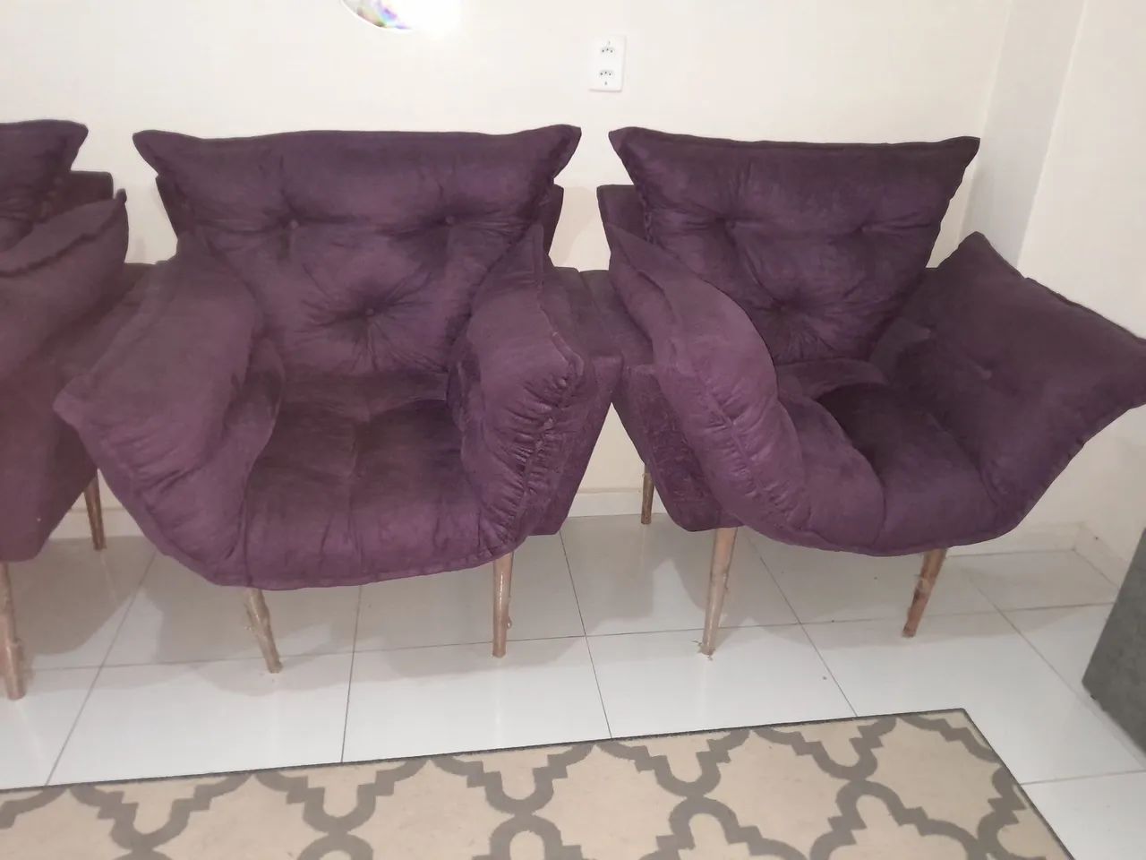 Poltronas Suede Roxo - 3 Peças