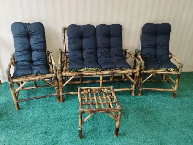 Conjunto de sofá de bambu para jardim varanda sacadas área externa móveis rústicos cadeira - Foto 2