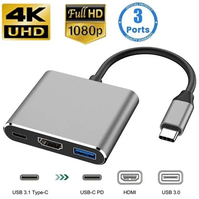 Adaptador USB-C 3 em 1 para 4K UHD e Full HD