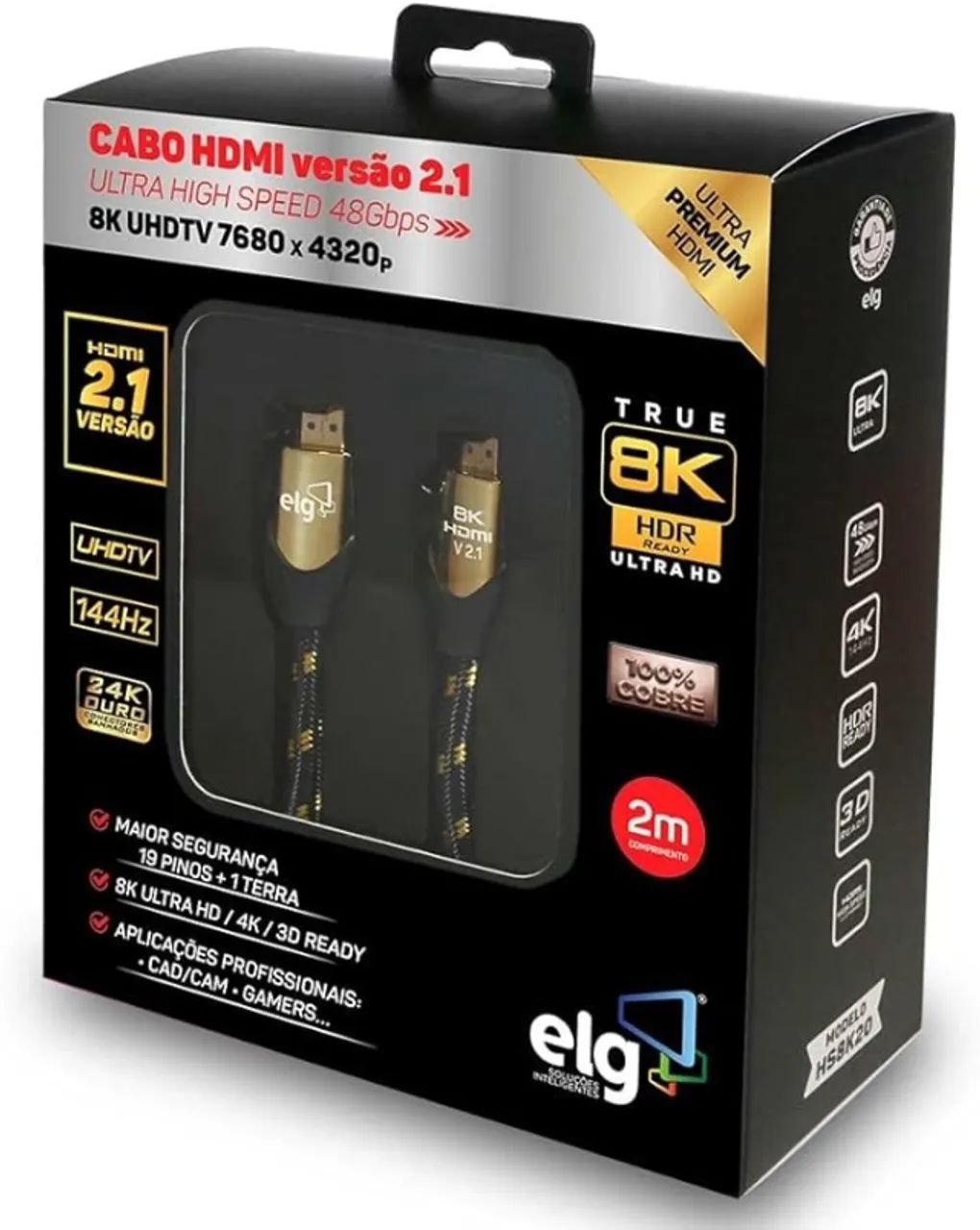 Cabo Hdmi 2.1 áudio e vídeo Ultra Hd Speed 2m Hs8k20 Elg