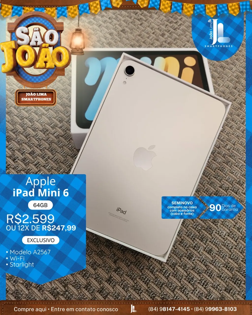 IPAD MINI 6, 64GB, STARLIGHT, NA CAIXA, SEMINOVO, EXCLUSIVO!