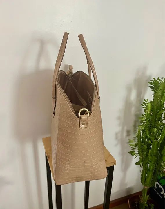 Bolsa nude croco em couro legítimo  - Foto 4