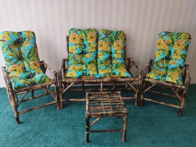 Conjunto de sofá de bambu para jardim varanda sacadas área externa móveis rústicos cadeira