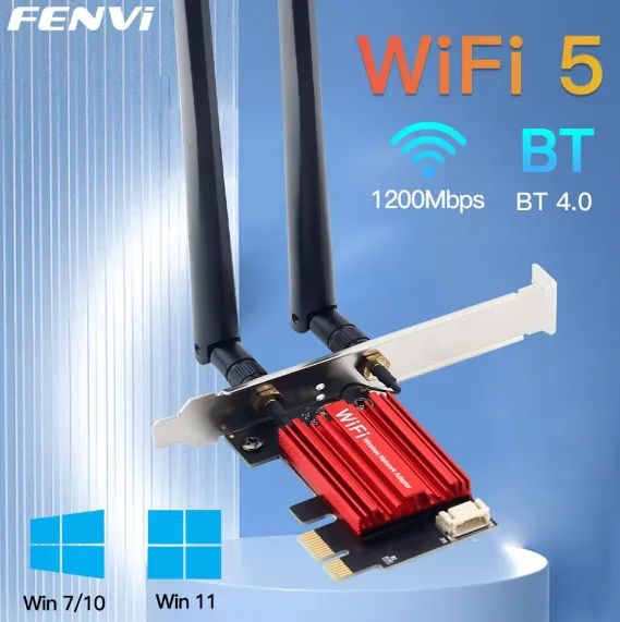 Adaptador de Internet Sem Fio Fenvi AC1200, WiFi 5, Bluetooth 4, 1200Mbps, 2.4G, PC [Novo]