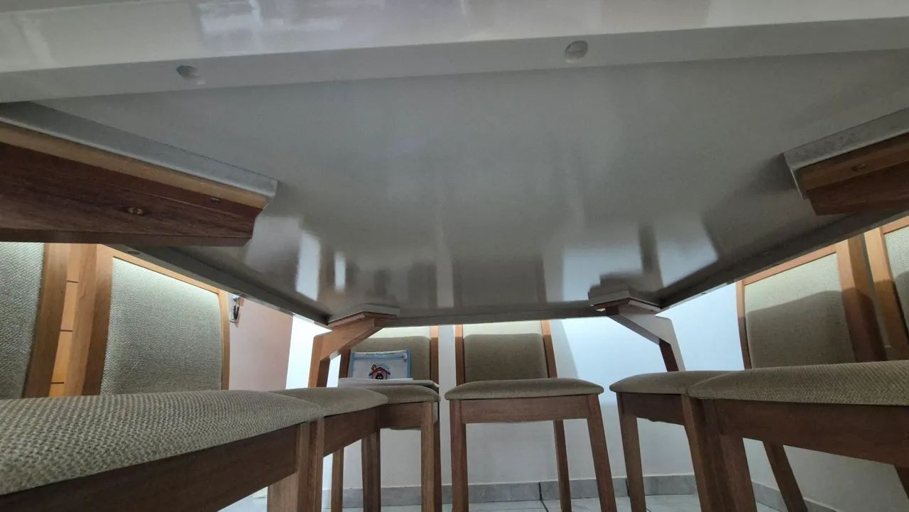 Mesa de Jantar Madeira Maciça com Tampo Vidro e  8 Cadeiras - Maschieto - Foto 5