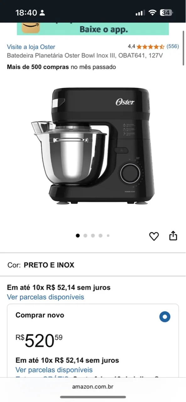 Batedeira Planetária Oster Bowl Inox III