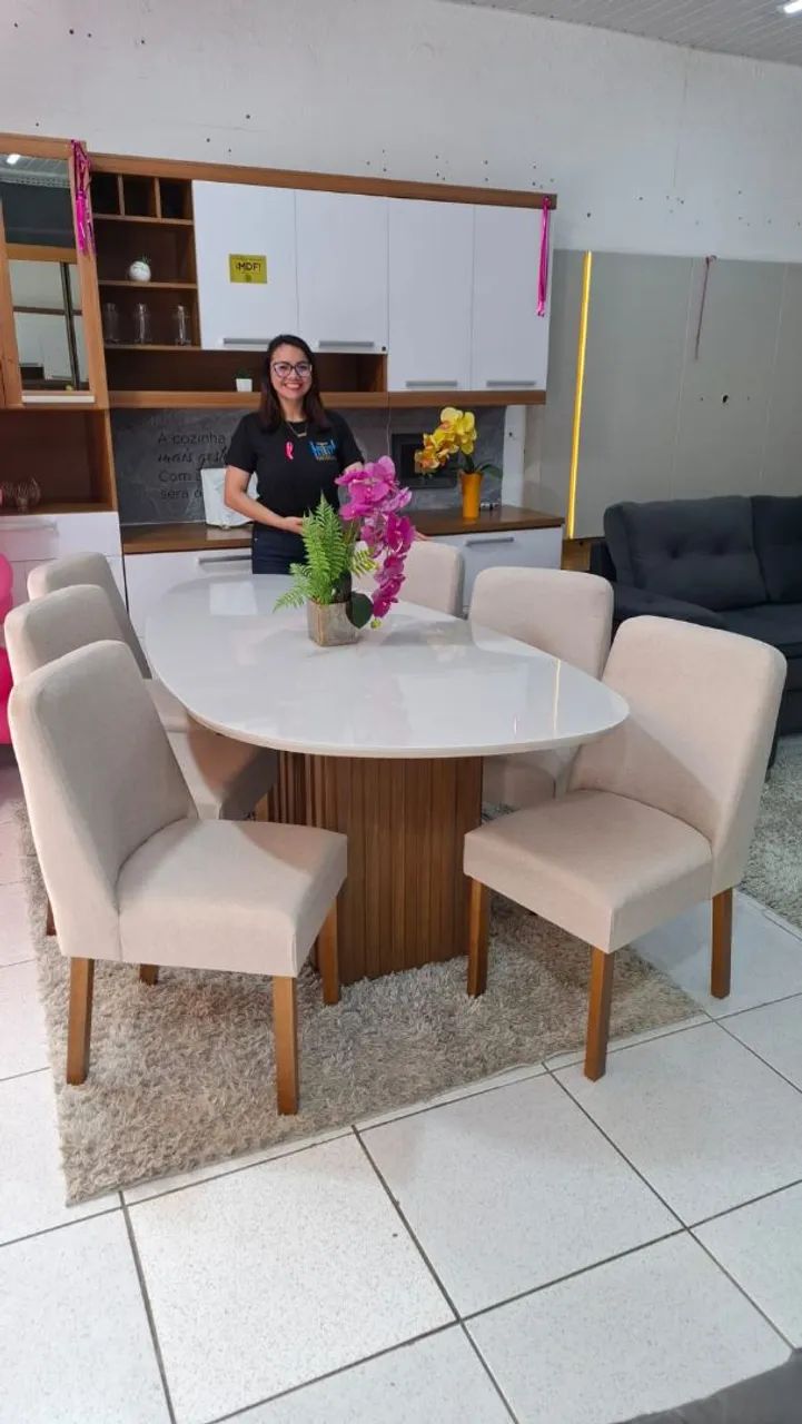 Conjunto de jantar orgânico com cadeiras madeira maciça 