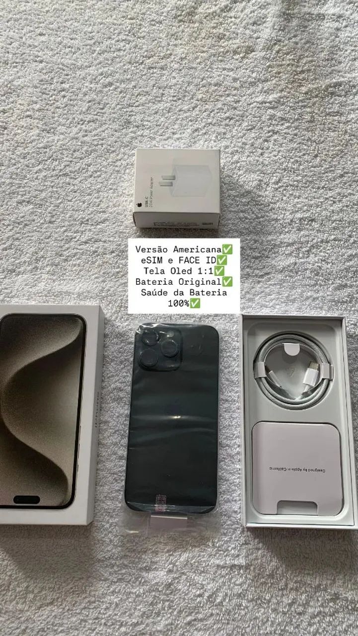 iPhone 15 Pro Max 256GB Titânio Preto - Bateria 100% - Celulares e