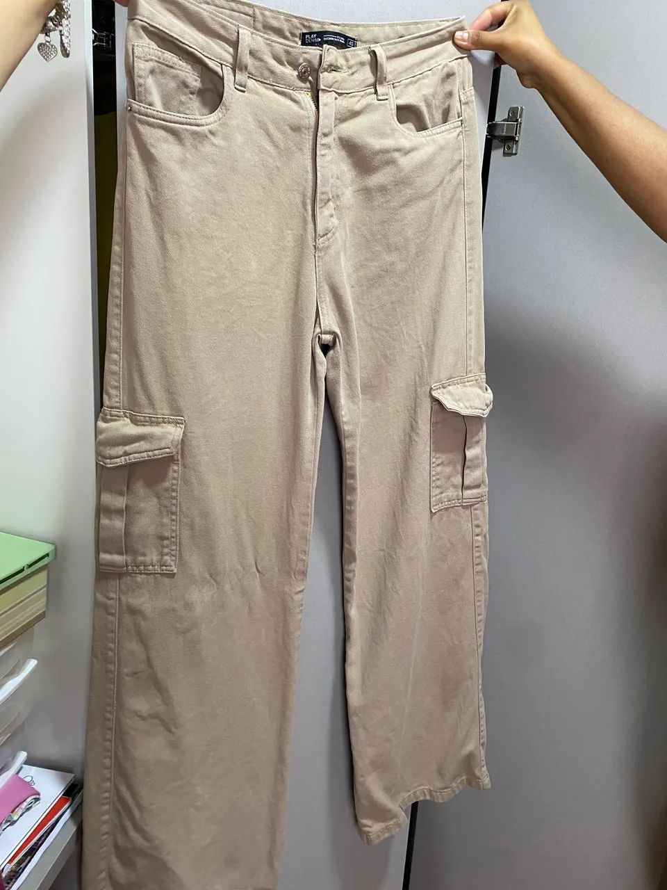 Calça cargo wide leg bege - tam. 40