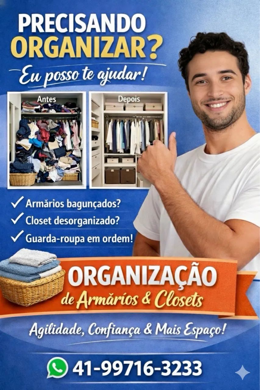 Organização de Guarda-Roupas, Armários e Closets - Rápido e Profissional