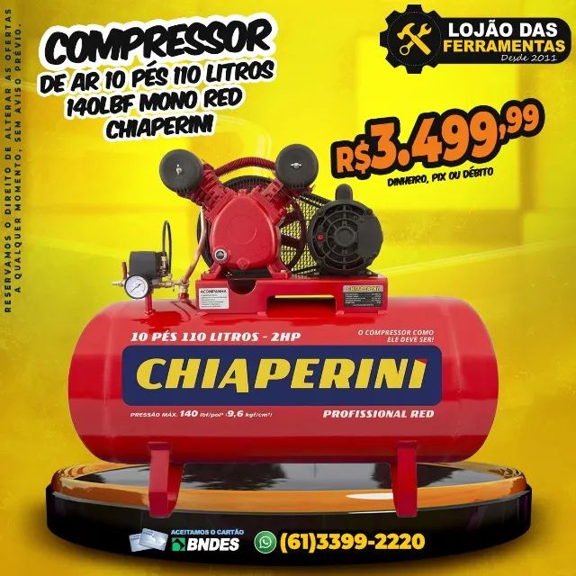 Compressor de Ar 10 Pés 110 Litros 140Lbf Mono Red Chiaperini