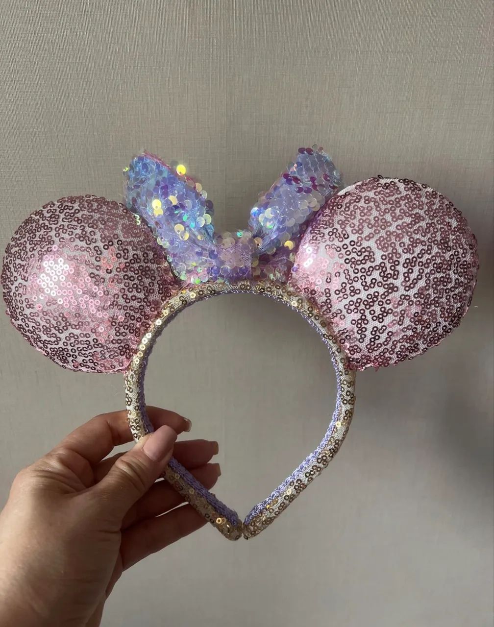 Tiara lantejoula minnie rosa