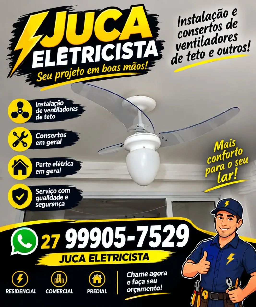 Instalação e consertos de ventiladores de teto 