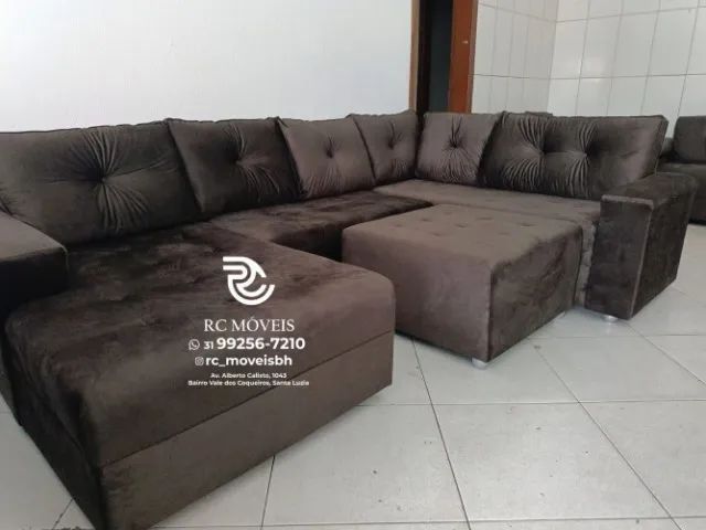 Sofá de canto Grande 3,10m com Chaise e Puff tecido veludo D33 Premium - Foto 3
