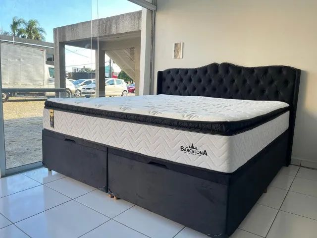 Cama Box Queen Size Com Baú Molas Ensacadas e Pillow Top Gel Modelo Hellen, Peça Nova! - Foto 3