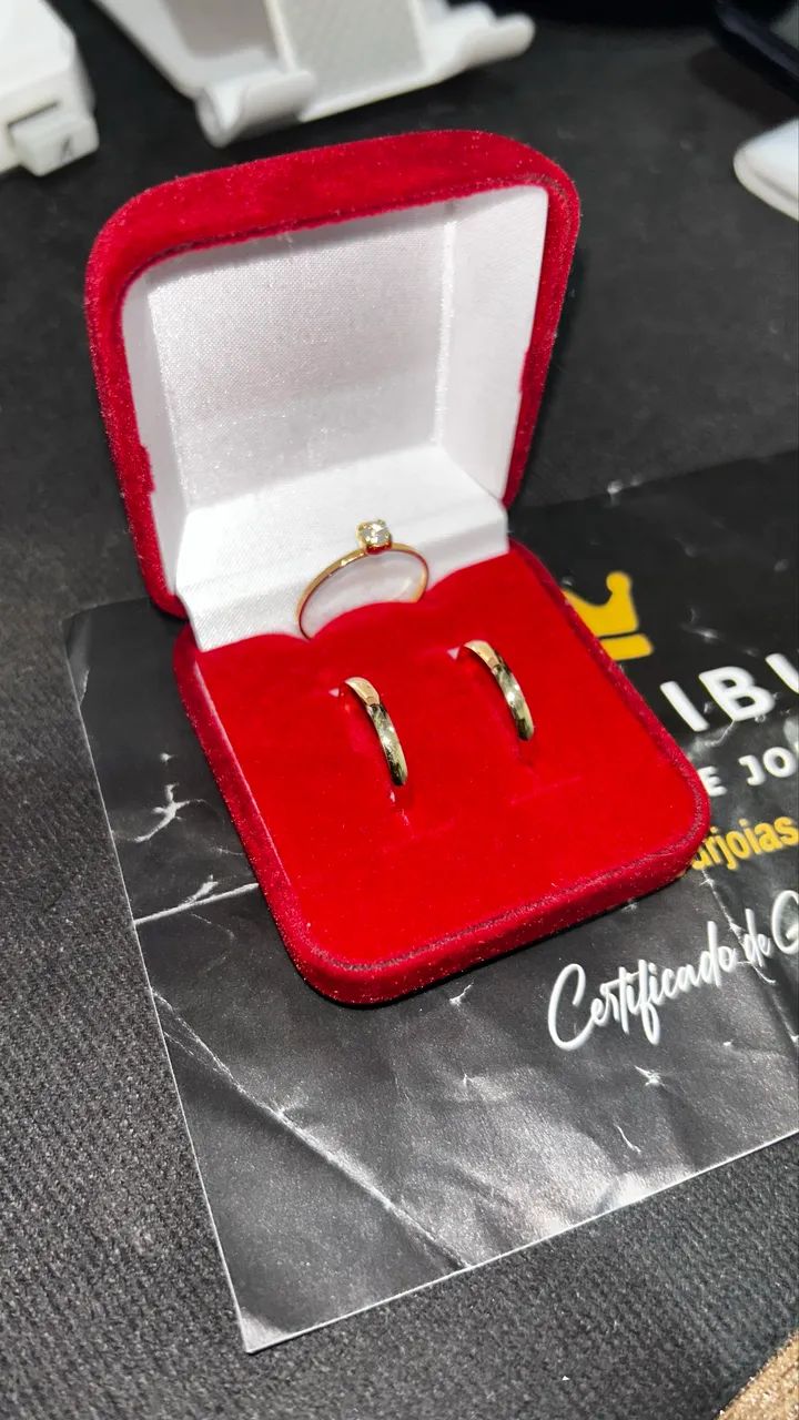 Alianças 18k 2mm Noivado + Anel dourado - Foto 5