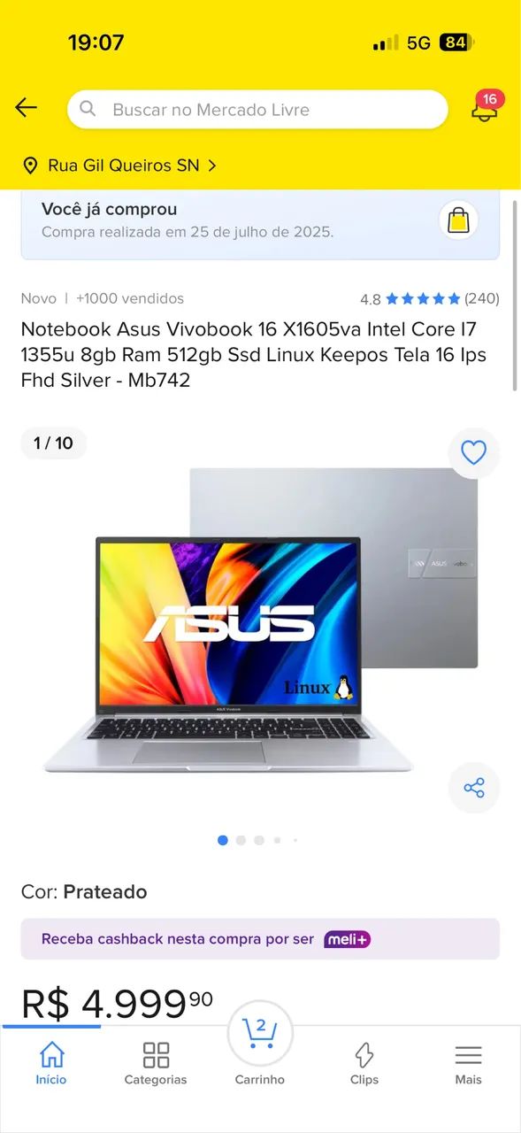 Notebook Asus i7 vivobook