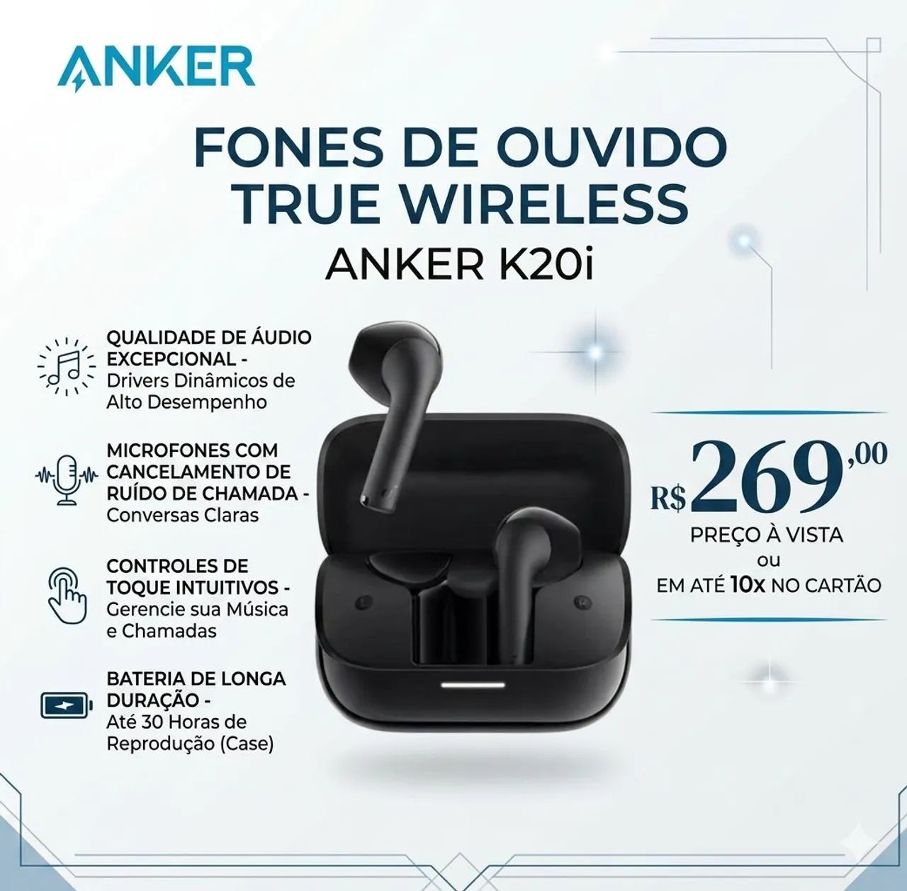 Fone Bluetooth Anker Soundcore K20i Premium (Original e Lacrado)