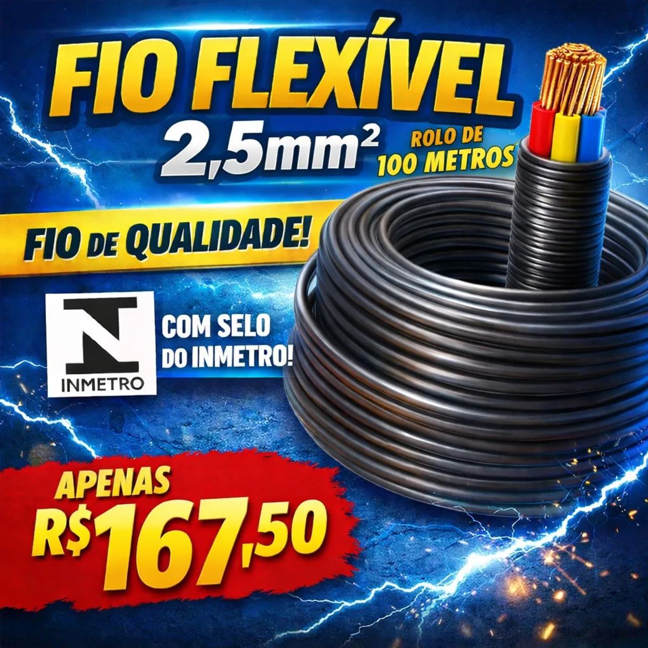 Rolo de 100 metros fio flexível 2.5 mm