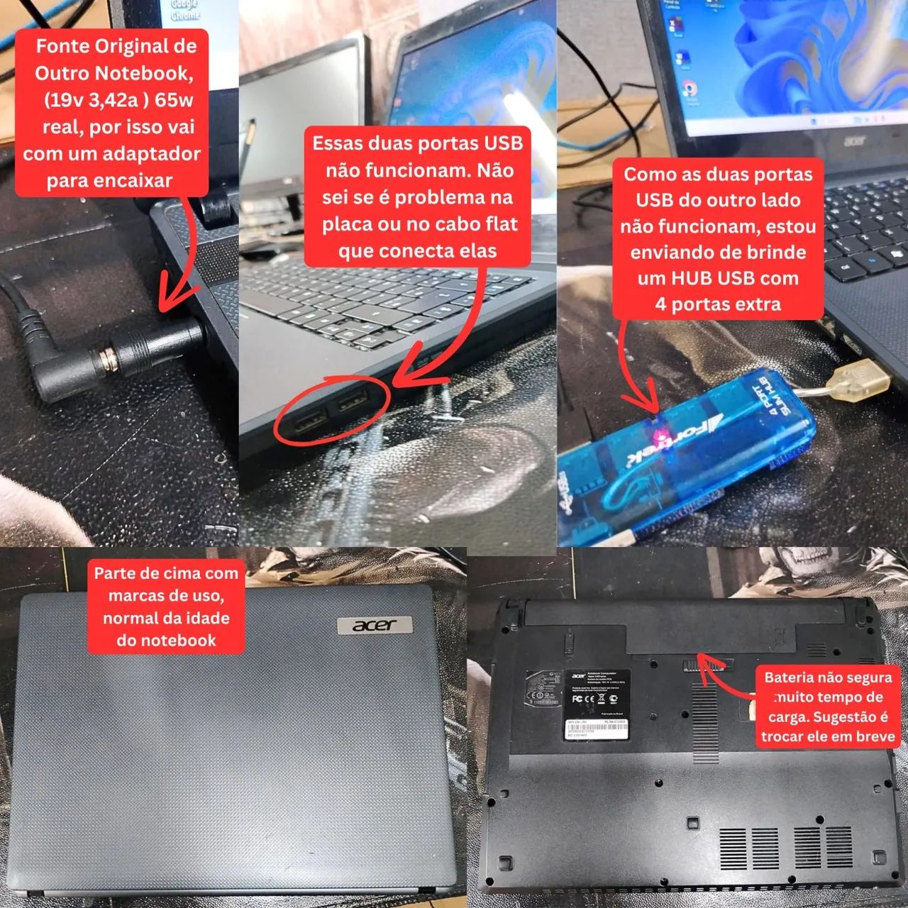 Notebook Acer Core i3 2a Geração 4GB 320GB Win11 Detalhes - Foto 2